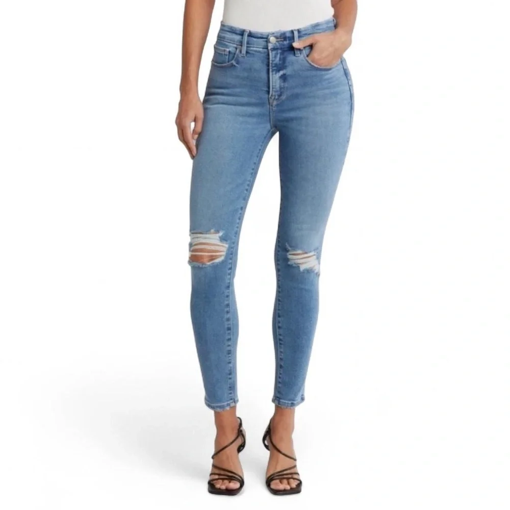 Good American high-rise skinny jeans with distressed knees and raw hem Size 2/26